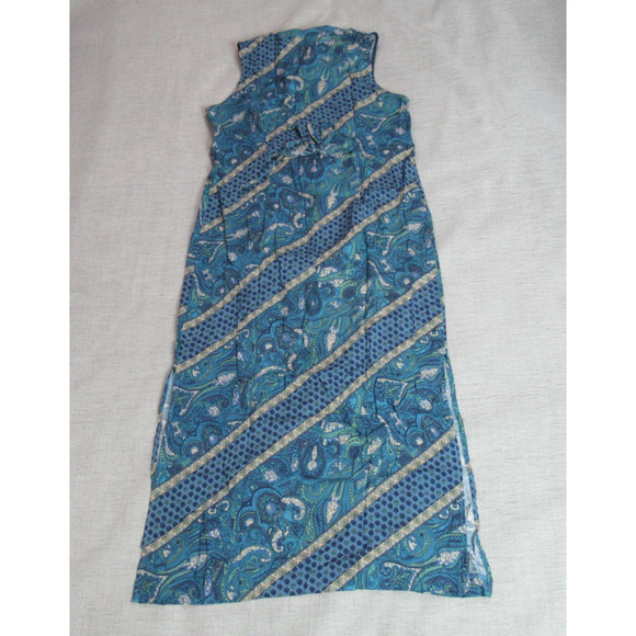 Norton McNaughton Dress Womens Size PL Blue Paisley Boho Side Slits Maxi Hipster - Picture 6 of 10